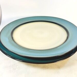 Dinner Plates 11" Pier 1 Reactive Glaze‎ Stoneware Teal Ivory 3 Replacements